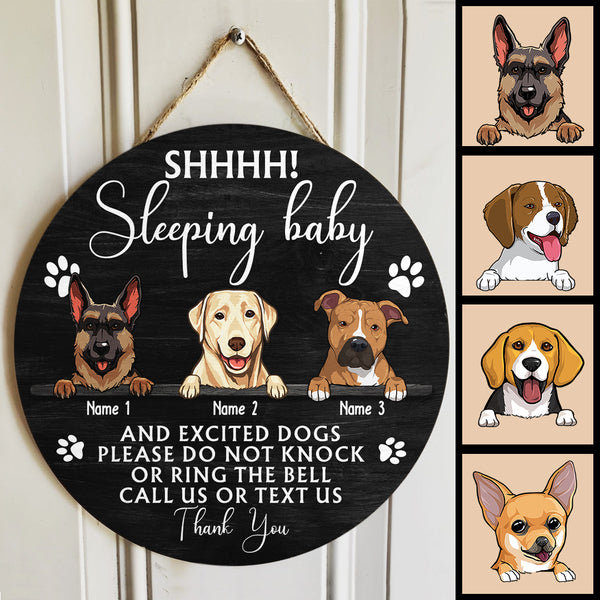 Custom Wooden Sign, Gifts For Dog Lovers, Shh Sleeping Baby And Excited Dogs Please Do Not Knock