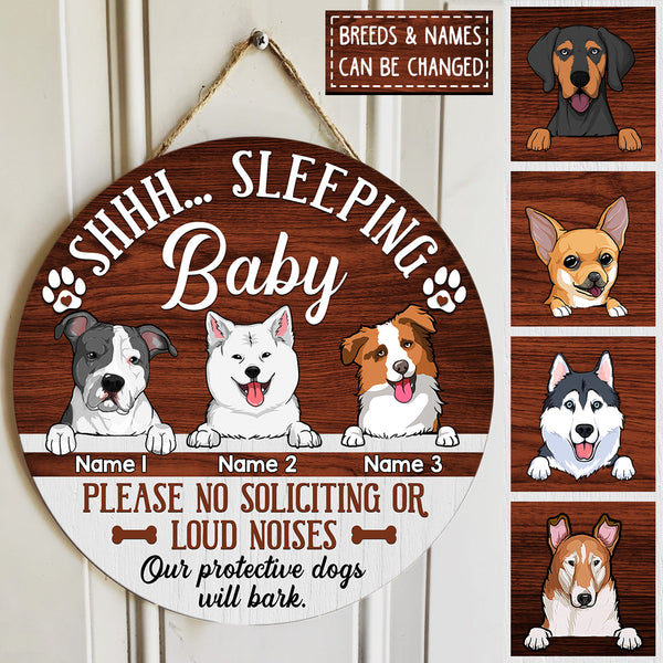 Custom Wooden Sign, Gifts For Dog Lovers, Shhh Sleeping Baby Please No Soliciting Or Loud Noises