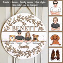 Custom Wooden Signs, Gifts For Dog Lovers, A Couple & Their Dogs Laurel Wreath Family Name Sign