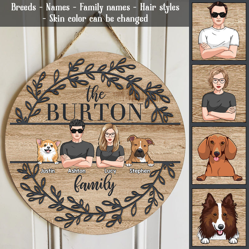 Custom Wooden Signs, Gifts For Dog Lovers, A Couple & Their Dogs Laurel Wreath Personalized Home Sign