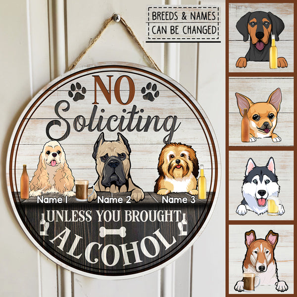 Custom Wooden Signs, Gifts For Dog Lovers, No Soliciting Unless You Brought Alcohol Retro Signs