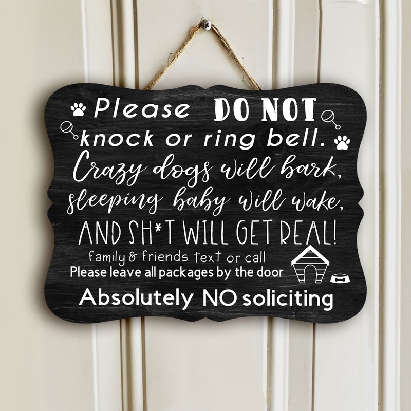 Pawzity Custom Wooden Signs, Gifts For Dog Lovers, Please Do Not Knock Or Ring Bell Crazy Dogs Will Bark