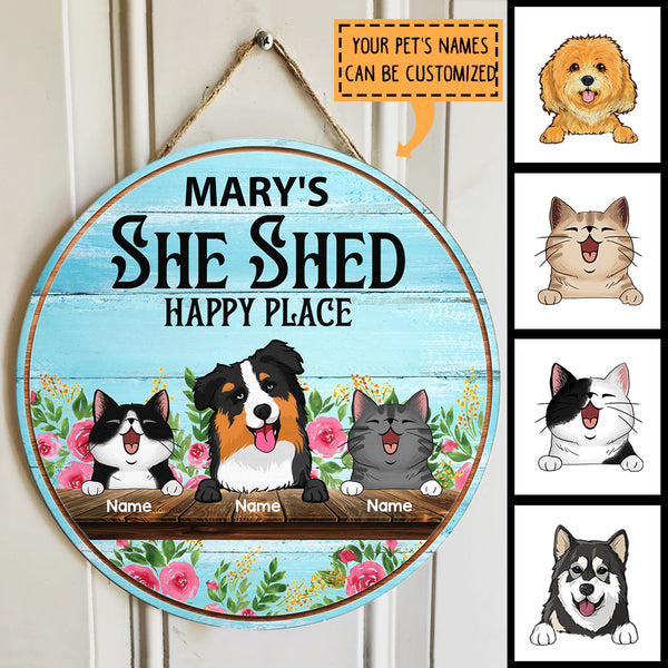 Custom Wooden Signs, Gifts For Pet Lovers, She Shed Happy Place Flower Vintage Signs