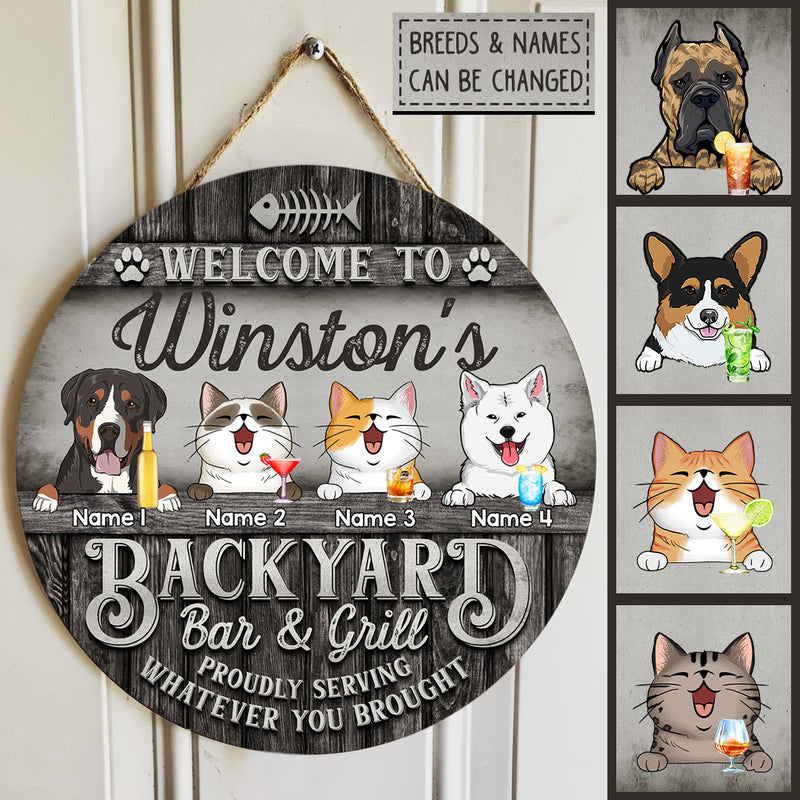 Custom Wooden Signs, Gifts For Pet Lovers, Welcome To My Backyard Bar & Grill Personalized Wood Sign