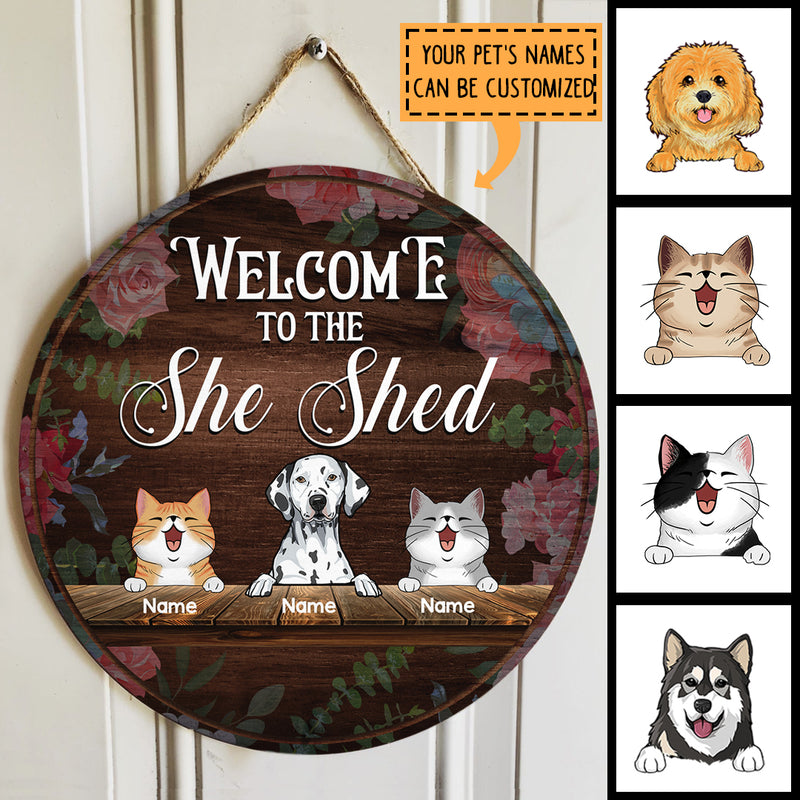 Custom Wooden Signs, Gifts For Pet Lovers, Welcome To The She Shed Flower Vintage Signs
