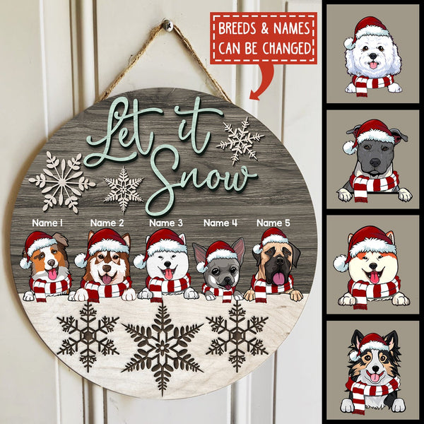 Let It Snow - Grey And White Wooden - Personalized Dog Christmas Door Sign