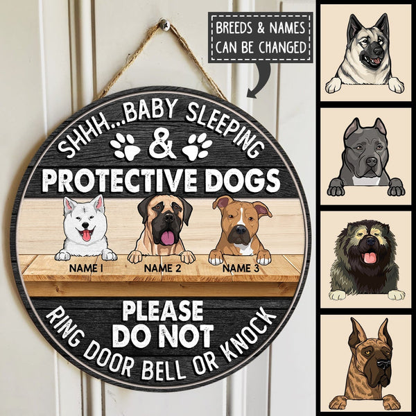 Shhh Baby Sleeping Protective Dog Please Do Not Ring Door Bell Or Knock - Custom Background - Personalized Dog Door Sign