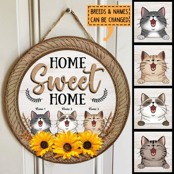 Home Sweet Home - Sunflowers Happy Cats - Personalized Cat Door Sign