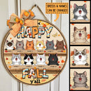 Hello Fall Y'all - Personalized Cat Autumn Season Door Sign