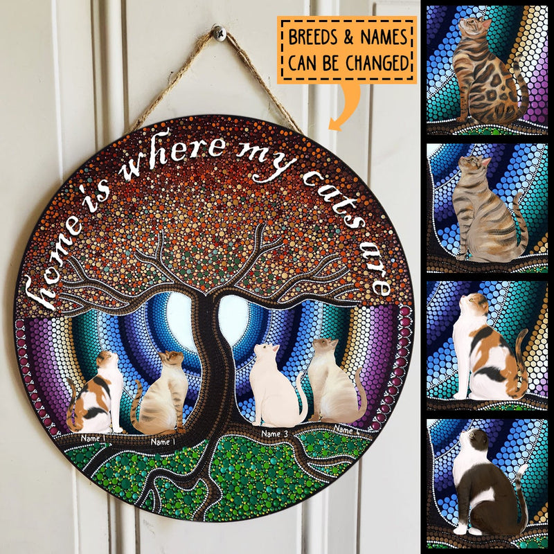Home Is Where My Cats Are - Mandala Style - Personalized Cat Door Sign