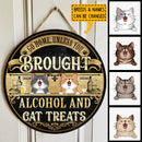Go Home, Unless You Brought Alcohol And Cat Treats, Balck & Yellow Background, Personalized Cat Lovers Door Sign