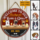 Welcome To Our Backyard Bark & Grill, Gift For Dog Lovers, Personalized Dog Door Sign
