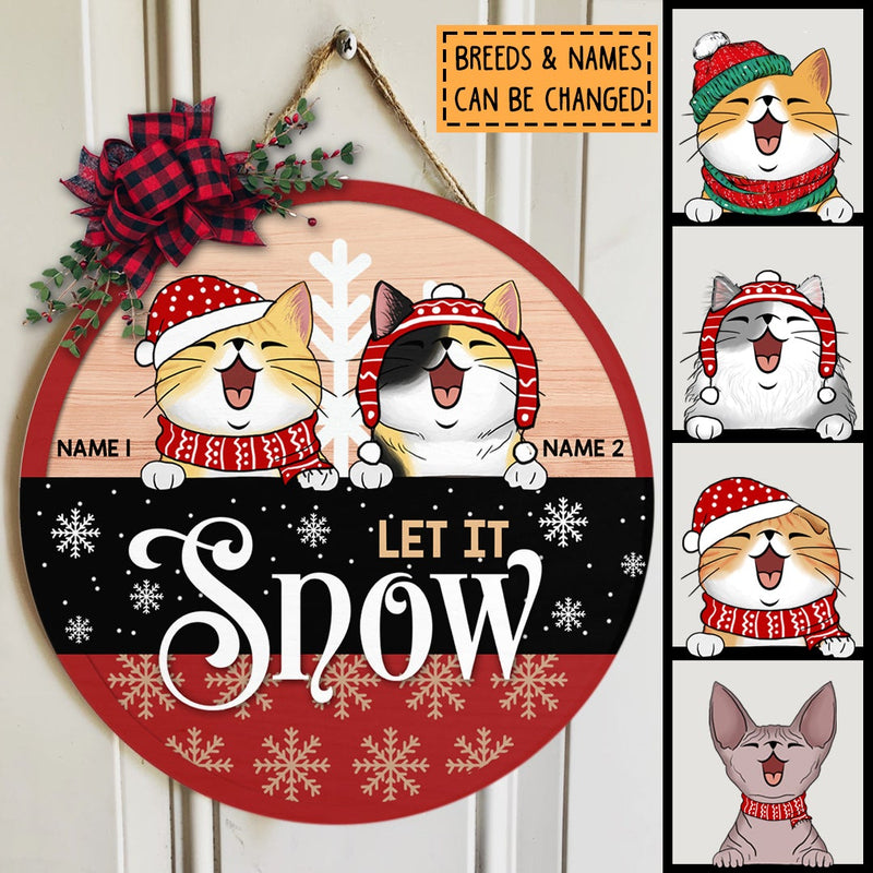 Let It Snow - Red & Black - Wooden - Personalized Cat Christmas Door Sign