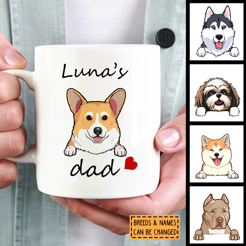 Father's Day Personalized Dog Breed White Mug, Gifts For Dog Dads, Dog Love Dad Heart Mug