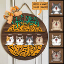 Give Thanks - Wooden - Personalized Cat Autumn Door Sign