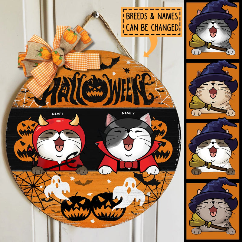 Halloween - Orange Color - Personalized Cat Halloween Door Sign