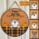 Happy Fall Y'all - Fall Flowers Headband - Orange Plaid - Personalized Cat Autumn Door Sign