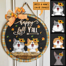 Happy Fall Y'all - Sunflower and Maple Leaves - Personalized Cat Autumn Door Sign