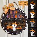 Happy Halloween - Cats Wear Orange Striples Hat - Personalized Cat Door Sign