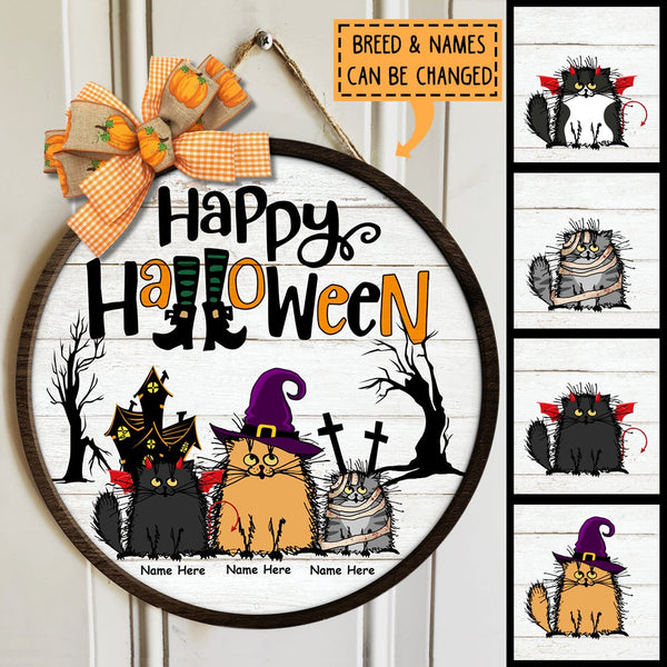 Happy Halloween - Fluffy Cats Wear Halloween Costume - Personalized Cat Door Sign