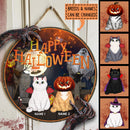 Happy Halloween - Ghosts With Full Moon - Personalized Cat Halloween Door Sign