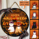 Happy Halloween - Orange Scary Light - Personalized Cat Halloween Door Sign