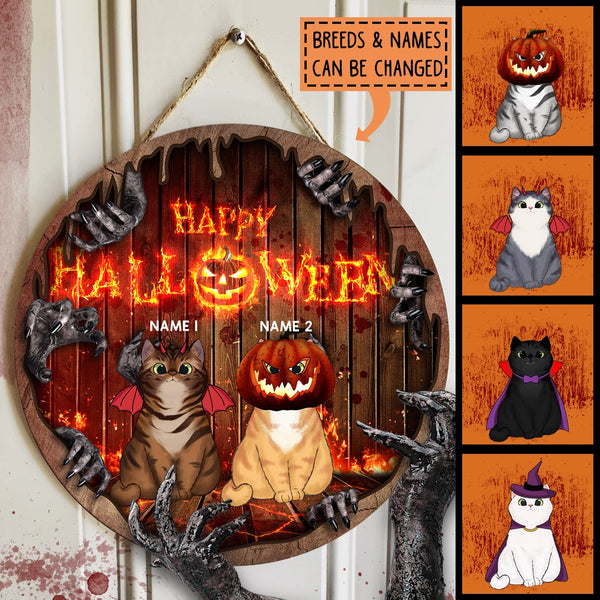 Happy Halloween - Scary Lava Monster - Personalized Cat Halloween Door Sign