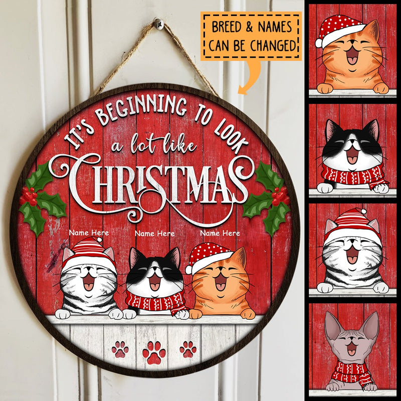 It's Beginning To Look A Lot Like Christmas - Red Wood Wall - Personalized Cat Door Sign