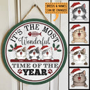 It's The Most Wonderful Time Of The Year - Green Around - Personalized Cat Christmas Door Sign