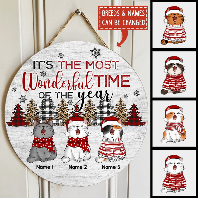 It's The Most Wonderful Time Of The Year - Silver Wooden - Personalized Cat Christmas Door Sign