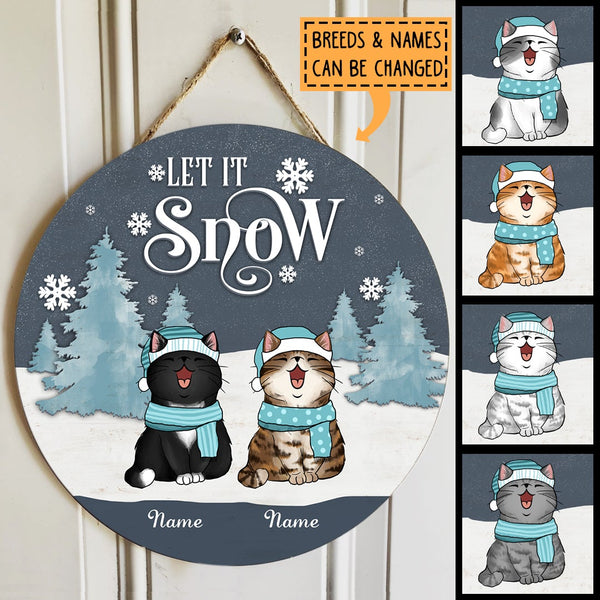 Let It Snow - Bluetone - Personalized Cat Christmas Door Sign