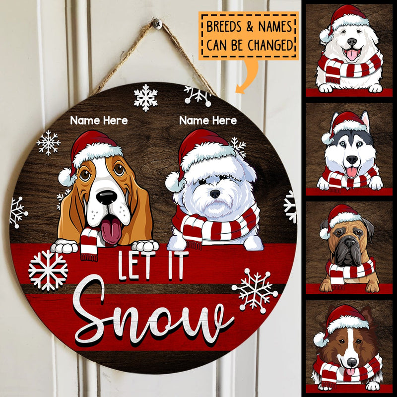 Let It Snow - Red & White Background - Personalized Dog Christmas Door Sign