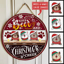 We Run On Beer And Christmas Cheer - Black & Red - Personalized Cat Christmas Door Sign