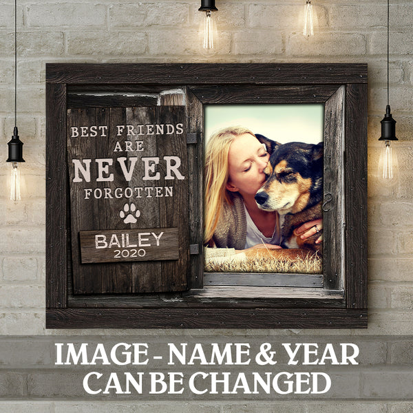 Best Friends Are Never Forgotten, Wooden Window Theme, Loss Of Dog Gift, Personalized Dog Breeds Canvas