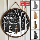 Your Paw Prints Are Forever In Our Hearts - Memorial Black Sky White Tree - Personalized Angel Cat Christmas Door Sign