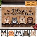 Welcome, Please Wipe Your Paws, Cat Paw With Brown Background, Personalized Cat Lovers Doormat