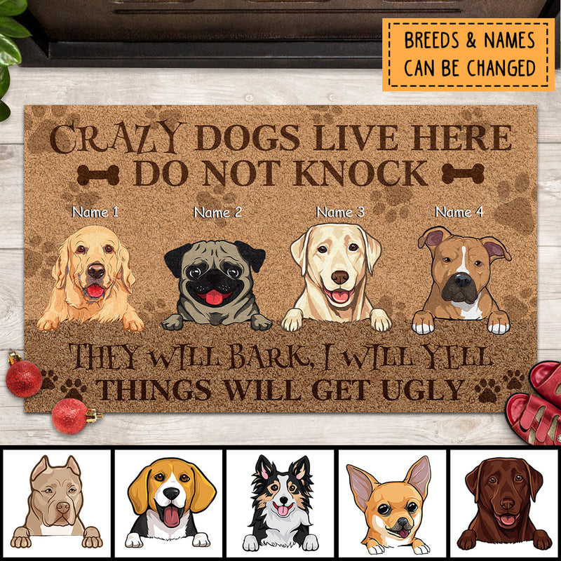 Crazy Dogs Live Here Do Not Knock, Pawprints Doormat, Personalized Dog Breeds Doormat, Gifts For Dog Lovers