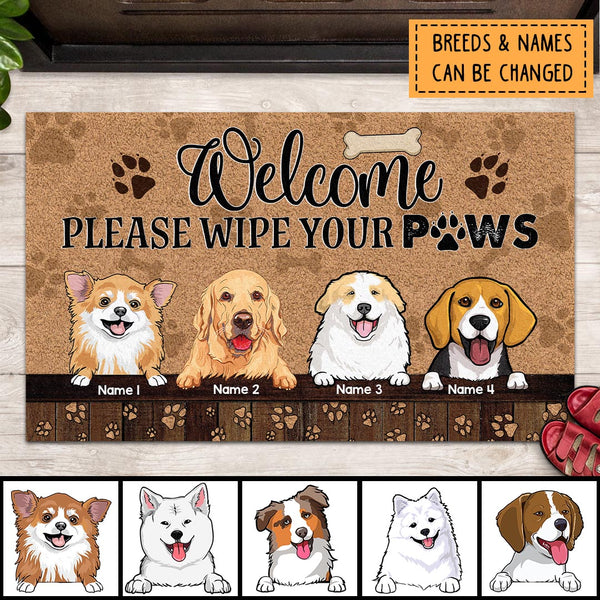 Welcome, Please Wipe Your Paws, Dog Paw With Brown Background, Personalized Dog Lovers Doormat