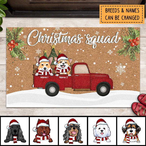 Christmas Squad, Christmas Tree & Red Truck, Personalized Christmas Dog Breeds Doormat, Xmas Home Decor