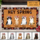Personalized Doormat, Home Decor Rug, Gift for Cat Lovers Mat, Chubby Cat With Sakura Flower Wreath, Hey Spring