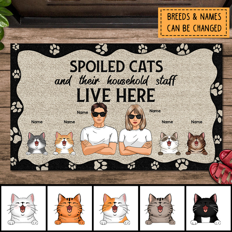 Spoiled Cat And Their Household Staff Live Here, Cat's Paw Print, Personalized Cat Lovers Doormat
