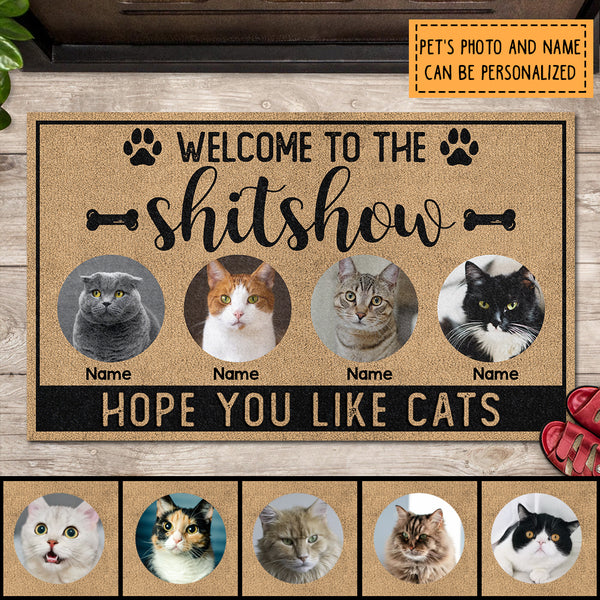 Welcome To The Shitshow Hope You Like Cats, Custom Cat's Portrait, Personalized Cat Lovers Doormat