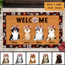 Personalized Doormat, Home Decor Rug, Gift for Cat Lovers Mat, Welcome Home, Chubby Cat With Flower Wreath
