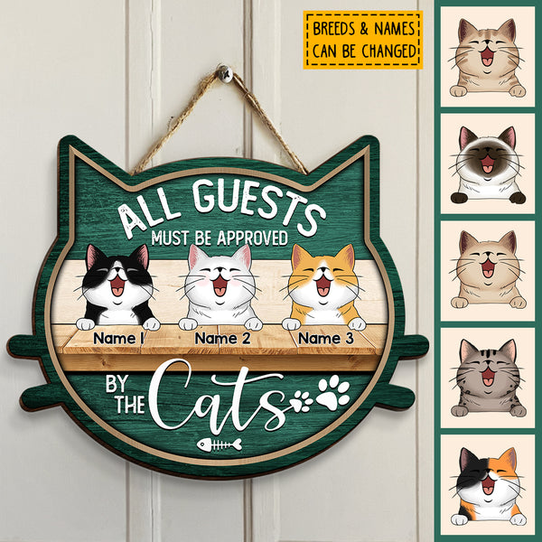 Custom Wooden Signs, Gifts For Cat Lovers, Cat Shape, All Guest Must Be Approved By The Cats Funny Signs