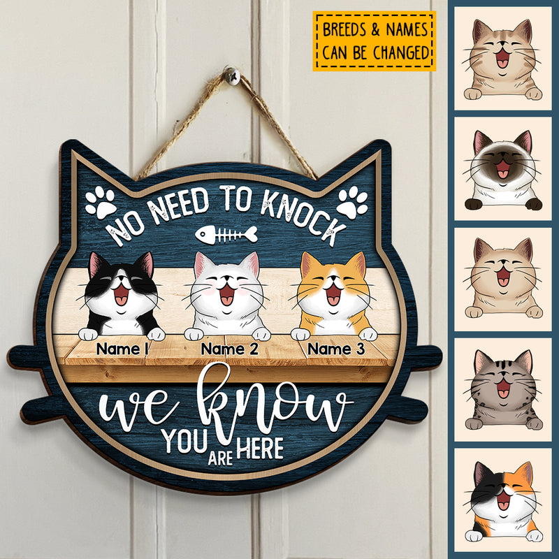 Custom Wooden Signs, Gifts For Cat Lovers, Cat Shape, No Need To Knock We Know You Are Here Funny Signs
