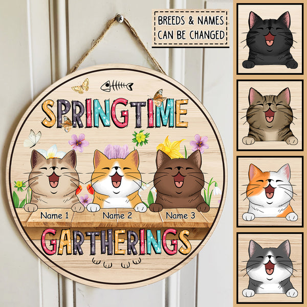 Custom Wooden Signs, Gifts For Cat Lovers, Spring Time Gatherings Floral Background Welcome Door Signs