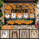 Hello Pumpkin - Pumpkin Background - Personalized Cat Autumn Doormat