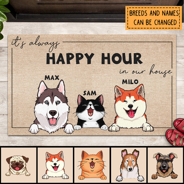 It's Always Happy Hour In Our House, Dog Doormat, Cat Doormat, Cat Rug, Gift For Pets, Personalized Pet Lovers Doormat