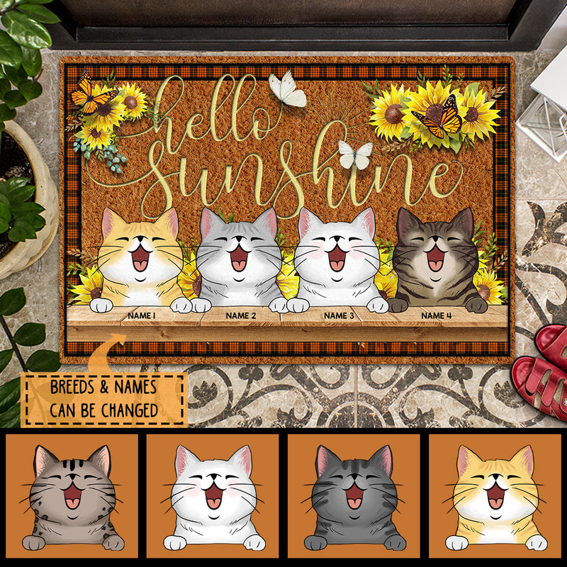 Hello Sunshine - Sunflowers And Butterflies - Personalized Cat Doormat