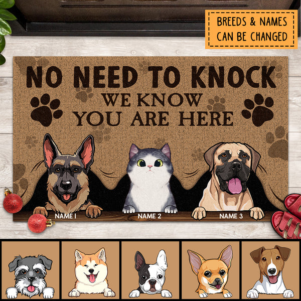 No Need To Knock We Know You Are Here, Pet Peeking From Curtain, Personalized Dog & Cat Doormat, Home Decor